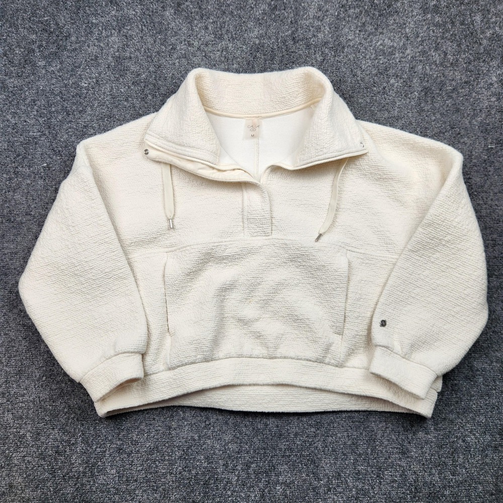 Calia Sweatshirt Womens Medium White 1/4 Zip Collared Pullover Relaxed Fit‎